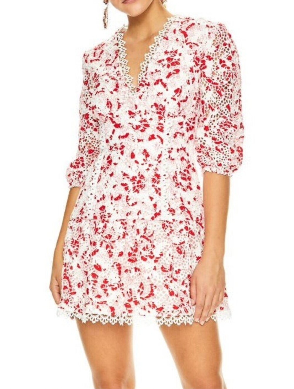 La Maison-Talula Dance And Romance Red & White Floral Lace-Trim Mini Dress-M